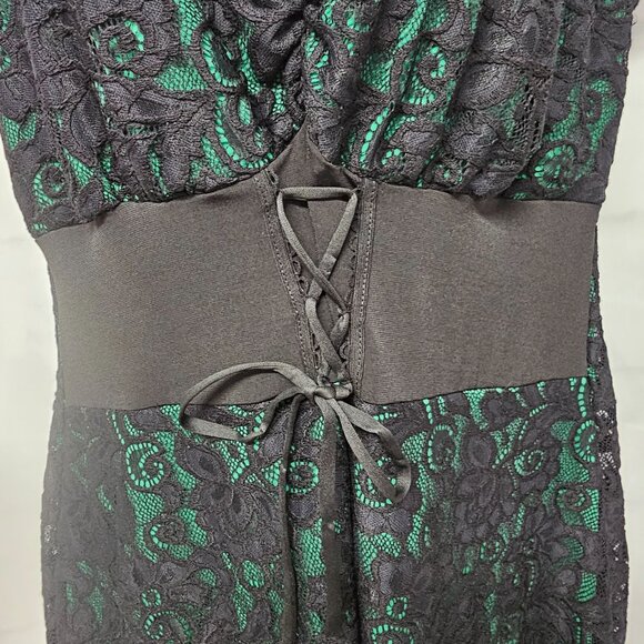 Vintage Black Green Y2k Corset Dress Lace Mini Goth Punk Whimsigoth Tunic 1X - Picture 4 of 11